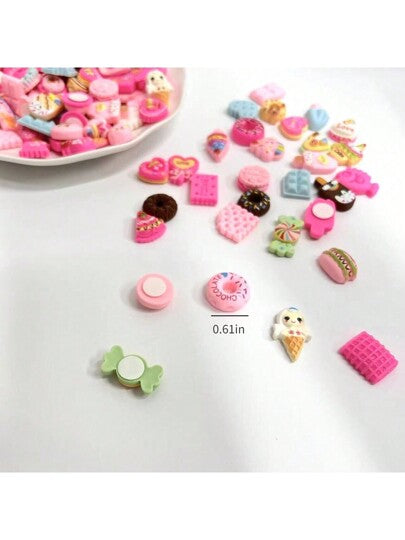 50 قطعة من الملحقات المحاكية للراتنج - فواكه وحلوى وأزهار، مع لاصق على الظهر، خليط من الحرف Diy وعمل المجوهرات والهاتف النقال وأكواب المياه