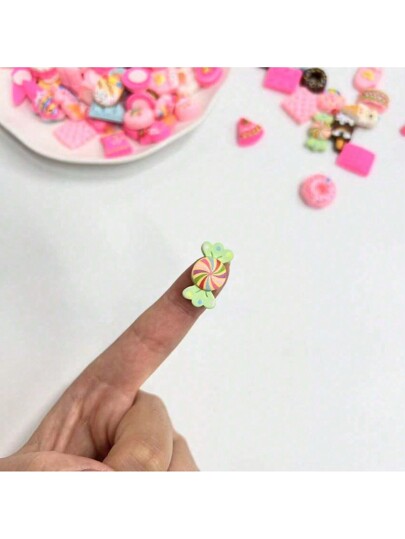 50 قطعة من الملحقات المحاكية للراتنج - فواكه وحلوى وأزهار، مع لاصق على الظهر، خليط من الحرف Diy وعمل المجوهرات والهاتف النقال وأكواب المياه