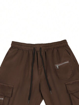 Manfinity Hypemode سروال شحن للرجال بقصة فضفاضة مع جيوب من الطية وخصر جانبي برباط