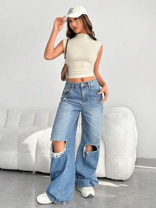 EZwear بلوزة صيفية بربطة عنق وخطوط رداء مكشوف الصدر
