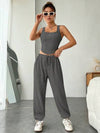 SHEIN EZwear تفاصيل مرقع بعبارة حافة غير متماثل لباس علوي تانك & رباط خصر بناطيل رياضي