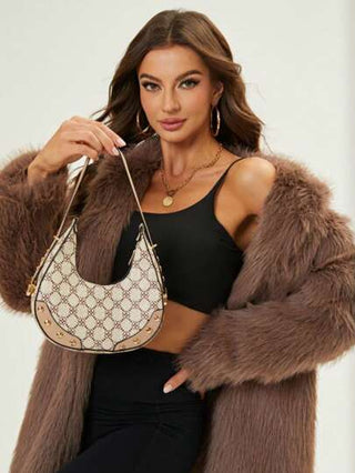 حقيبة يد بشكل هلال هلالي مصنوعة من جلد PU مزينة بعقدة ، حقيبة كتف/متقاطعة للنساء