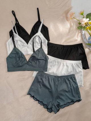 Shein Underwear&Sleepwear Basics مجموعة ملابس داخلية صدرية وشورت داخلي للفتيات بجودة عالية ، 3 مجموعات