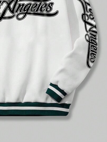 ROMWE MEN Prep بلوزة كرة السلة الحرارية مع شريط مزخرف بحرف الرجال والخطوط المخططة، مدرسي