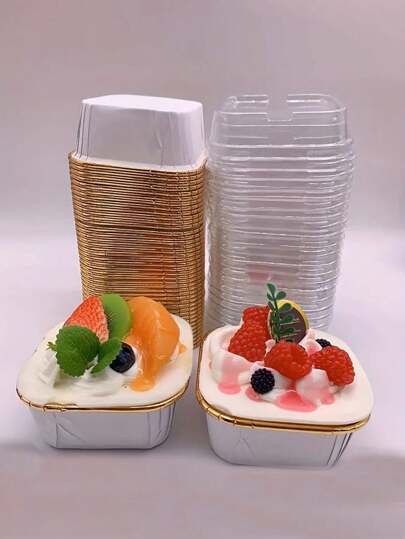 أكواب ورقية مانعة للتسرب 50/25 قطعة مربعة بحواف ملفوفة مع غطاء مقاوم للزيت والحرارة العالية، للخبز، الحفلات، عيد الميلاد وعيد الهالوين.