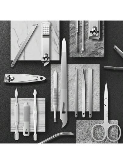 8/ 9/12/19 قطعة طقم مانيكير ومبرد أظافر من الفولاذ المقاوم للصدأ، مجموعة للعناية بالأظافر محمولة للسفر، مقص ملقط وأدوات مانيكير وحقيبة منظم للتخزين