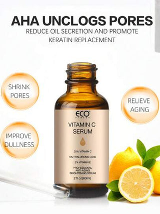 ECO FINEST مصل فيتامين سي للوجه - حمض الهيالورونيك، الريتينول، وفيتامين هـ - مصل تفتيح الوجه المضاد للشيخوخة للعناية بالبشرة - مصل فيتامين سي النقي الخالد للبقع الداكنة للوجه، زيت مصل فيتامين سي، مصل الوجه للنساء