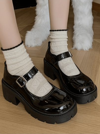 أحذية أوكسفورد حريمي حذاء عالي الكعب بنمط ميري جين للنساء بلون أسود، موديل جديد وأنيق للصيف 2024 مع نعل سميك متعدد الاستخدامات