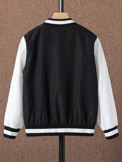 سترة الكلية بطباعة أحرف لونين بدون تي شيرت ولد شباب