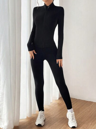 EZwear طقم ملابس رياضية جزءين باللون الأسود، جاكيت سحاب وتايتس