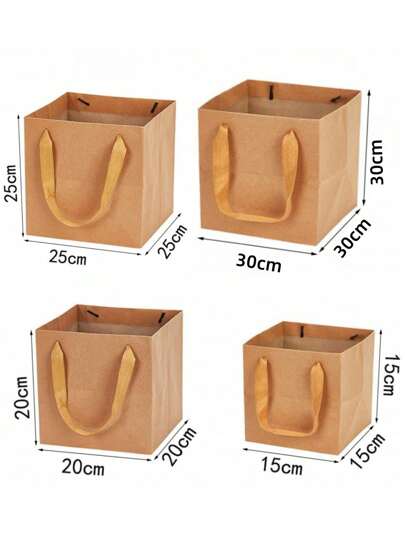 3 أكياس هدايا ورقية قوية ذات مقابض بمقاس كبير ومربع ، أكياس تسوق كبيرة ، أكياس هدايا لحفلات الزفاف وأعياد الميلاد ، أكياس بهدايا وبها مقابض ورقية بالجملة باللون البني الطبيعي للحفلات الزفاف وأعياد الميلاد وعيد الحب