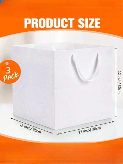 3 أكياس هدايا ورقية قوية ذات مقابض بمقاس كبير ومربع ، أكياس تسوق كبيرة ، أكياس هدايا لحفلات الزفاف وأعياد الميلاد ، أكياس بهدايا وبها مقابض ورقية بالجملة باللون البني الطبيعي للحفلات الزفاف وأعياد الميلاد وعيد الحب