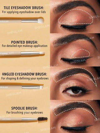 SHEGLAM مجموعة فرش مكياج Glam 101 Eye Essentials مع حقيبة، مجموعة فرش مكياج صناعية محمولة، مزج ظلال العيون، فرش مكياج عيون مدببة، منظم فرش المكياج، حقيبة سفر عيد الأب التخرج عيد الميلاد العطلة الربيع الصيف Y2K فاخر أزياء مكياج مستحضرات التجميل حفل...