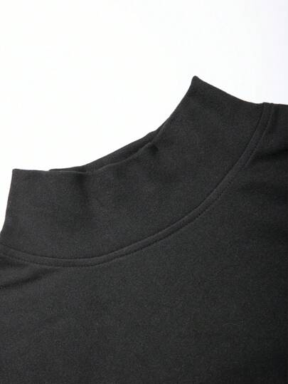 Manfinity Homme بلوزة رجالية برقبة عالية مبطنة بالحرارة بأكمام طويلة سادة ، للخروج مع الأصدقاء