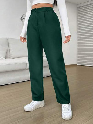 EZwear بنطلون بساق مستقيم موحدة اللون تجاعيد مطوية