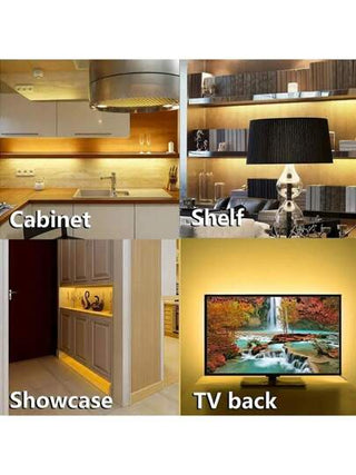شريط ضوئي LED USB واحد باللون الأبيض الدافئ 60 LED / م غير مقاوم للماء لاصق LED قابل للانحناء مناسب للتلفزيون والكمبيوتر وخزانة الأحذية والمكتب و الإضاءة الخلفية