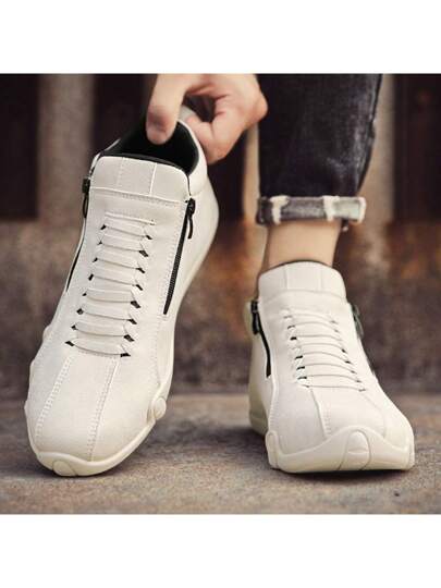 بوت رجالية جديدة للخريف والشتاء مزودة بسحاب جانبي، بوت براقة بسيطة مريحة مع أربطة للرجال