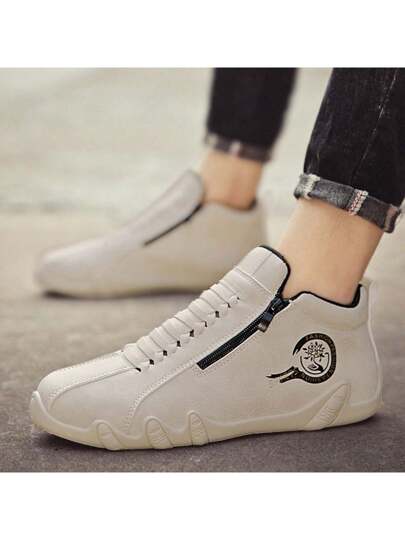 بوت رجالية جديدة للخريف والشتاء مزودة بسحاب جانبي، بوت براقة بسيطة مريحة مع أربطة للرجال