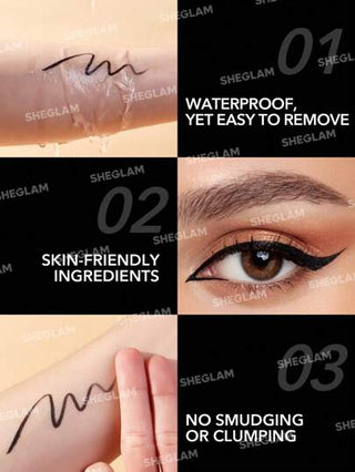SHEGLAM كحل Eye Affinity المقاوم للماء، قلم كحل غير لامع مقاوم للتعرق، رفيع للغاية ولا يلطخ، كحل أسود يدوم طويلاً، مكياج عيون احترافي، كحل للشتاء، ، عيد الميلاد عيد الأب التخرج عيد الميلاد العطلة الربيع الصيف Y2K فاخر أزياء مكياج مستحضرات التجميل...