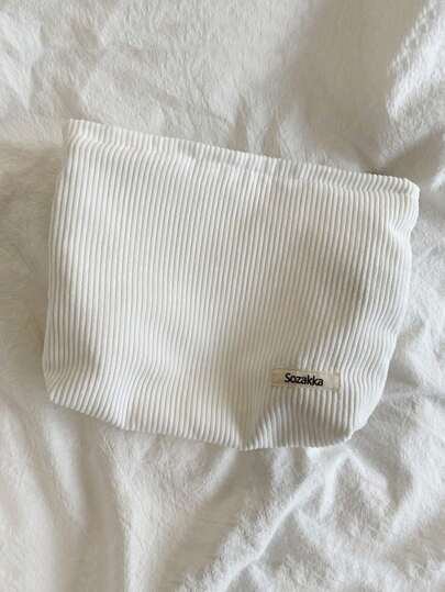 1 قطعة أبيض أنيق وواسع من الجلد المخملي حقيبة مكياج للسفر مزودة بسوستة - مثالية لتخزين ضروريات التجميل المحمولة ، منظم للمكياج، علبة مكياج، جهاز منظم مستلزمات التجميل والسفر، هدايا، ملحقات مع سوستة، إكسسوارات أظافر