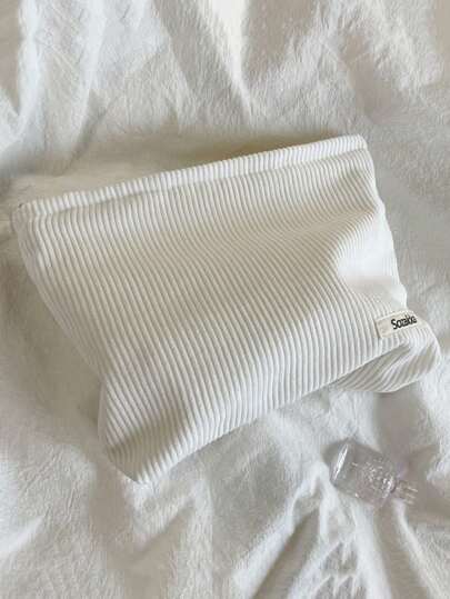 1 قطعة أبيض أنيق وواسع من الجلد المخملي حقيبة مكياج للسفر مزودة بسوستة - مثالية لتخزين ضروريات التجميل المحمولة ، منظم للمكياج، علبة مكياج، جهاز منظم مستلزمات التجميل والسفر، هدايا، ملحقات مع سوستة، إكسسوارات أظافر