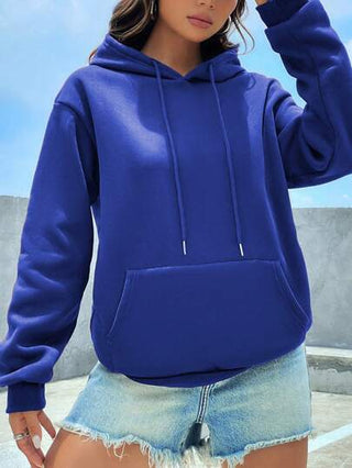 INAWLY هوديSweatshirt مبطن حراري طويل الأكمام مع جيب كنغر وزر خصر، الشعار معلق