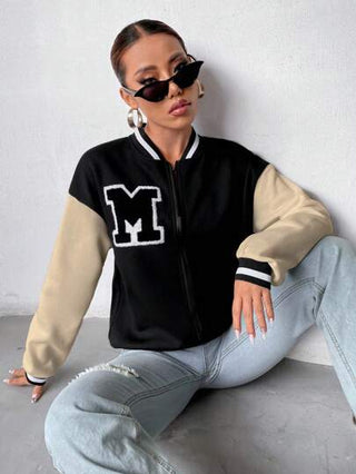 Flirla جاكيت بيسبول جامعة رياح حرف