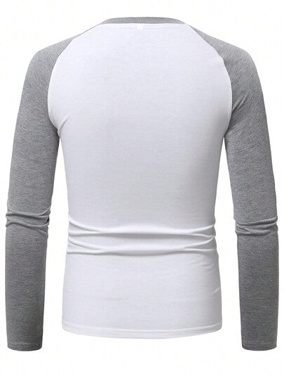 Manfinity Homme تي شيرت ألوان متجانسة اكمام راجلان للرجال