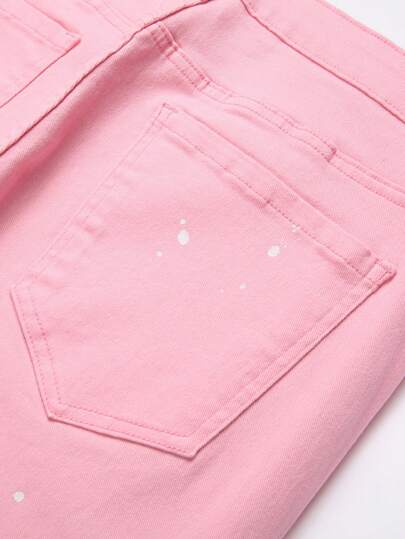 Manfinity LEGND بنطلون جينز بطباعة حبر ممزق مهتري الحواف قماش متصل للرجال