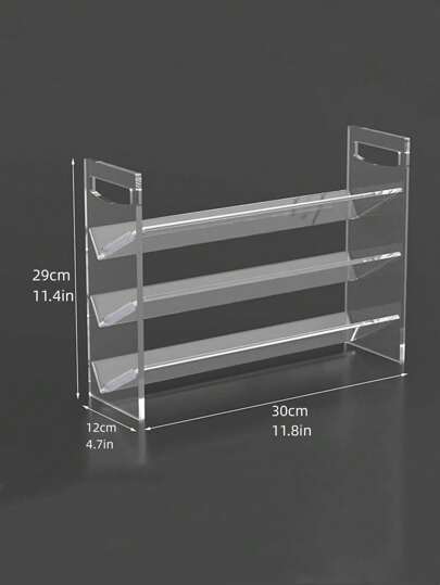 رف تخزين بزجاجات التوابل المصنوع من الاكريليك بشكل سلمي يحتوي على درج ومصمم بالشكل الشفاف للتوابل والبهارات ويحتوي على خيار تخزين زجاجات التوابل المتعددة في طبقات