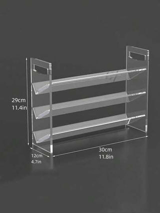 رف تخزين بزجاجات التوابل المصنوع من الاكريليك بشكل سلمي يحتوي على درج ومصمم بالشكل الشفاف للتوابل والبهارات ويحتوي على خيار تخزين زجاجات التوابل المتعددة في طبقات
