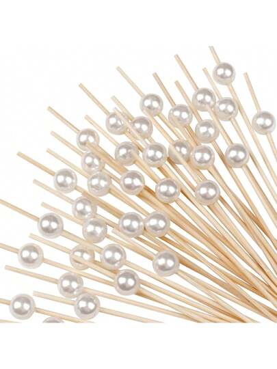 100 قطعة من المسواك، أعواد لتقديم المقبلات، عيدان من البامبو للمشروبات والحلويات والمقبلات، للحفلات والأعراس، أعواد طعام صغيرة مزينة باللؤلؤ الأبيض الزائف للديكور والمطبخ وكهدايا عيد الميلاد