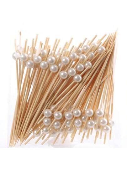100 قطعة من المسواك، أعواد لتقديم المقبلات، عيدان من البامبو للمشروبات والحلويات والمقبلات، للحفلات والأعراس، أعواد طعام صغيرة مزينة باللؤلؤ الأبيض الزائف للديكور والمطبخ وكهدايا عيد الميلاد