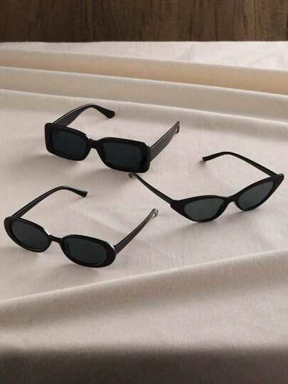 3 أزواج من النظارات الشمسية ذات الشكل المربع/المثلث العصرية والفريدة بأسلوب أوروبي وأمريكي