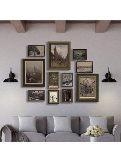 رمضان زينة رمضان 11 قطعة / مجموعة من الملصقات القماشية المطبوعة للعمارة الأوروبية العتيقة، فن الجدار القماشي، تزيين جدران المنزل الحديثة