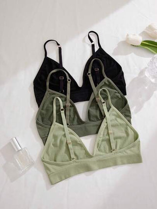 Shein Underwear&Sleepwear Basics طقم حمالة صدر موحد اللون للنساء 3 قطع
