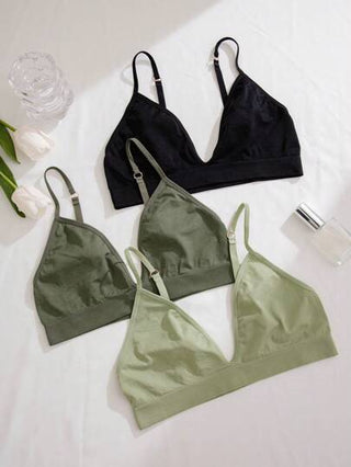 Shein Underwear&Sleepwear Basics طقم حمالة صدر موحد اللون للنساء 3 قطع