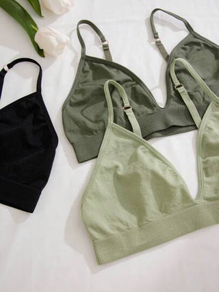 Shein Underwear&Sleepwear Basics طقم حمالة صدر موحد اللون للنساء 3 قطع