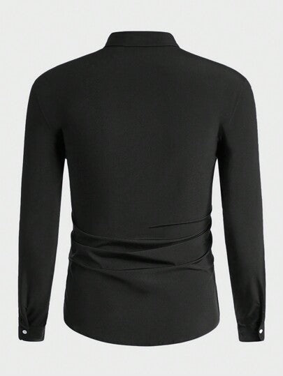 Manfinity ModaGents قميص رجالي فضفاض الخياطة أمامي بزخرفة مطبوعة