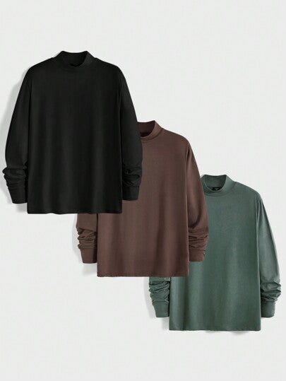 Manfinity NiteLyfe تي شيرت سادة برقبة وهمية للرجال 3 قطع