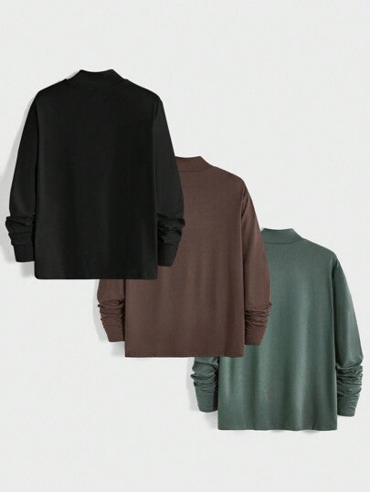 Manfinity NiteLyfe تي شيرت سادة برقبة وهمية للرجال 3 قطع