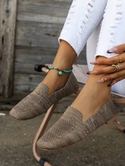 للنساء تنفس قص مجوف مانع للانزلاق أحذية مسطحة , خارجي موضة الباليه ألوان متجانسة أحذية لوفر