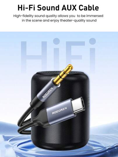 Rocoren محول صوت روكورن USB C إلى 3.5 ملم مهيأ للصوت Hi-Fi ستيريو نوع C إلى كابل سماعة رأس رجالي مساعد للسيارة متوافق مع 15 Pro Max / 15 Pro / 15 Plus، لهاتف سامسونج Galaxy S23 Ultra IPad Pro Air Pixel 7
