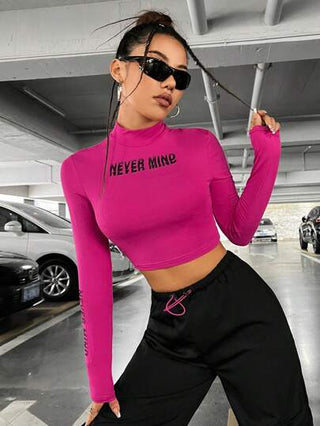 PETITE تيشيرت رقبة زائفة مطبوع عليه الحرف NEVER MIND