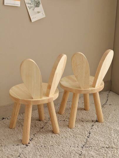 1 قطعة من المقعد الخشبي الصغير الإبداعي بتصميم ذو أذني أرنب لتغيير الأحذية مناسب للأطفال، لمدخل المنزل. باللون الطبيعي وبأسلوب ناشري الحداثة