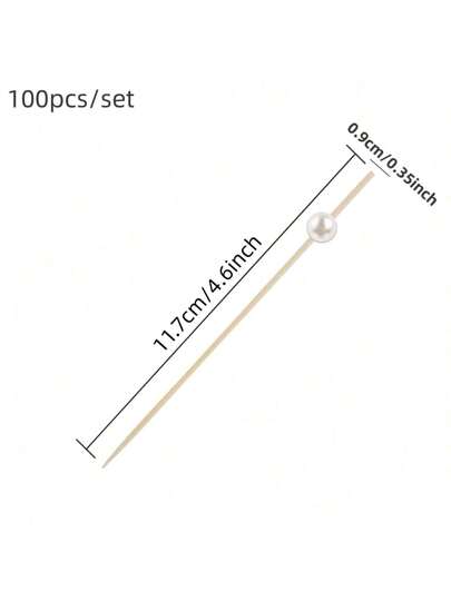 100 قطعة من المسواك، أعواد لتقديم المقبلات، عيدان من البامبو للمشروبات والحلويات والمقبلات، للحفلات والأعراس، أعواد طعام صغيرة مزينة باللؤلؤ الأبيض الزائف للديكور والمطبخ وكهدايا عيد الميلاد