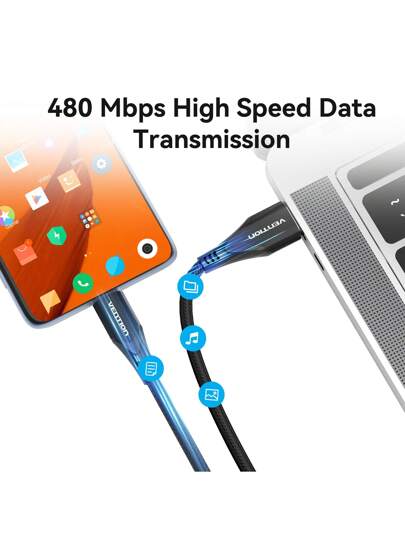 كابل شحن USB صغير من VENTION، كابل شحن كندل فاير تابلت 60 واط 3 أمبير مغلف بالنايلون المضفر، كابل شحن Micro USB للأندرويد متوافق مع هواتف سامسونج جالاكسي S6 S7 S5 J7 J5 وأجهزة تحكم