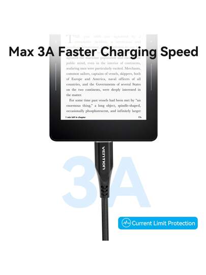 كابل شحن USB صغير من VENTION، كابل شحن كندل فاير تابلت 60 واط 3 أمبير مغلف بالنايلون المضفر، كابل شحن Micro USB للأندرويد متوافق مع هواتف سامسونج جالاكسي S6 S7 S5 J7 J5 وأجهزة تحكم