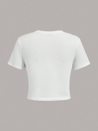 EZwear تي شيرت كريو نيك ضيق بأكمام قصيرة للسيدات، مطبوع عليه شعار باريس الأحمر، مناسب لفصل الصيف والأنشطة الرياضية