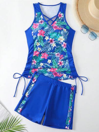 طقم تانكيني حريمي Swim Lushoire تانكيني بجانب الرباط المتقاطع بطبعات الشاطئ الاستوائية للصيف